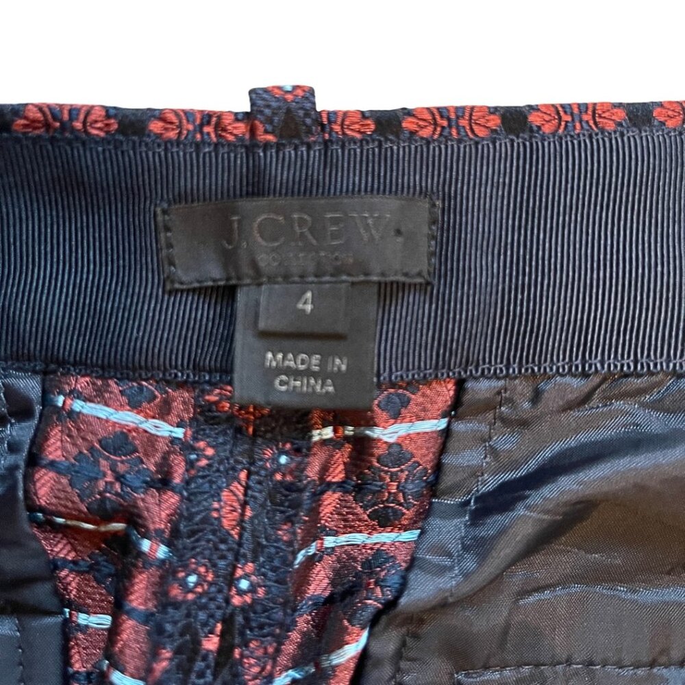 J. CREW 100% Silk Geometric Pattern Jacquard Tapered Cafe Ankle Pants Size 4 - Picture 9 of 9